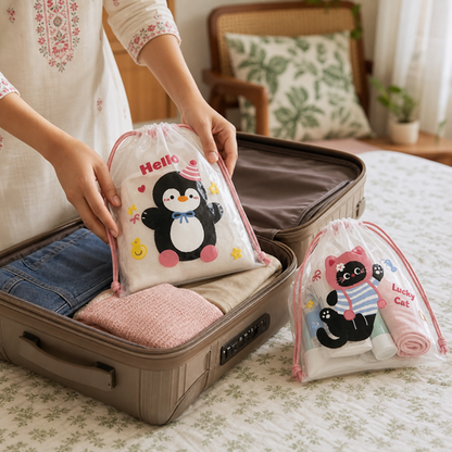Traveler placing the organizer into a suitcase