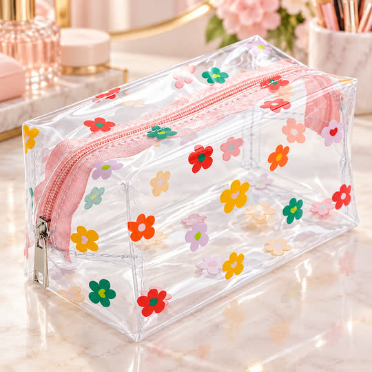 Transparent Floral Cosmetic Pouch