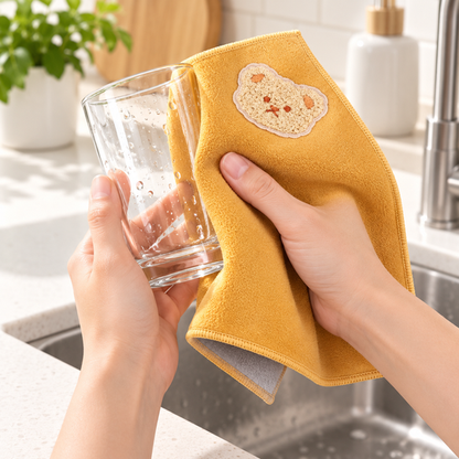Cleaning cloth drying a drinking glass