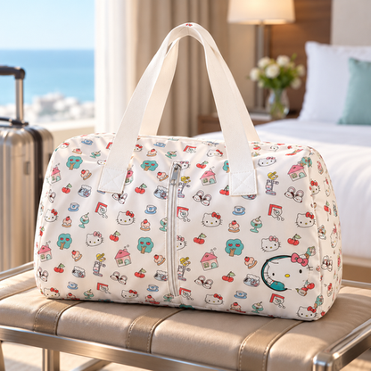 Multi-Compartment Travel Bag on a hotel bench