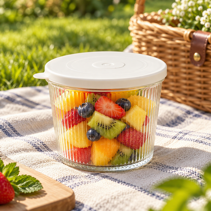 Ribbed Glass Storage Jar used for picnic serving