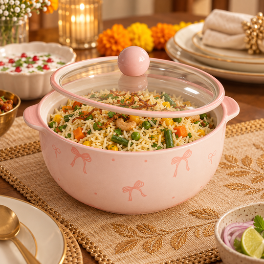 Pink Bow Serving Bowl serving vegetable pulao