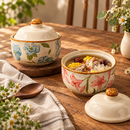 Vintage Blossom Serving Bowls on a dining table