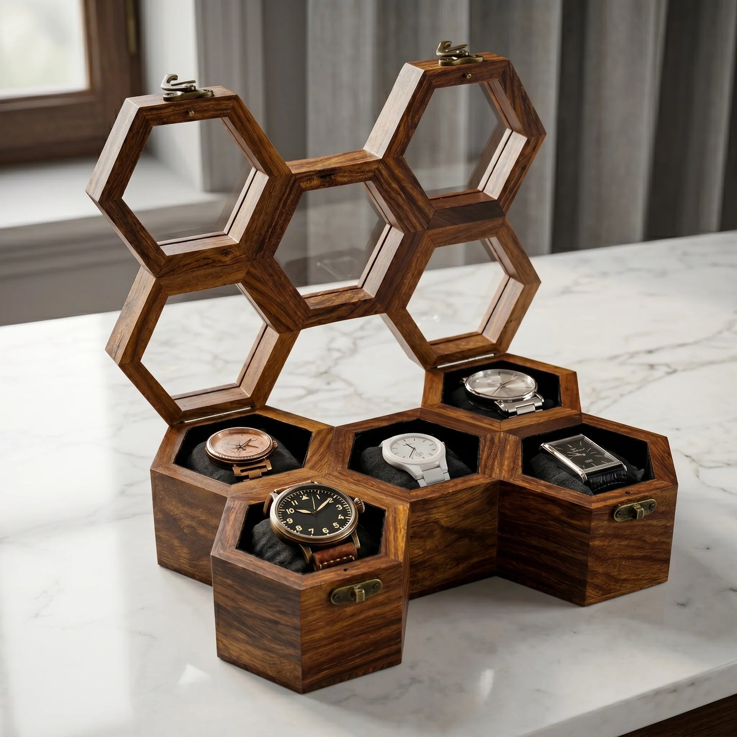 Wooden Hexagon Watch Box