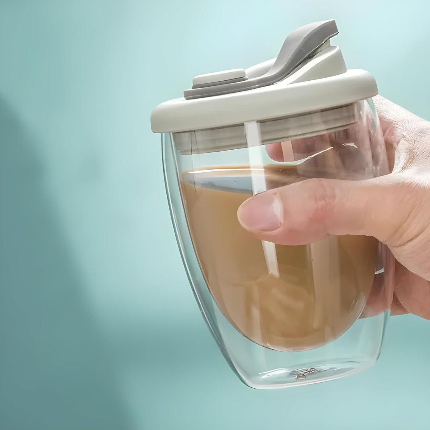 Double Layer Glass Cup With Lid