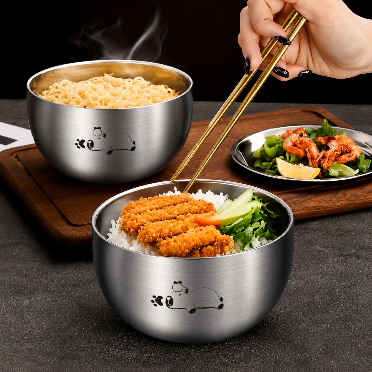Steel Double Layer Bowl with Lid