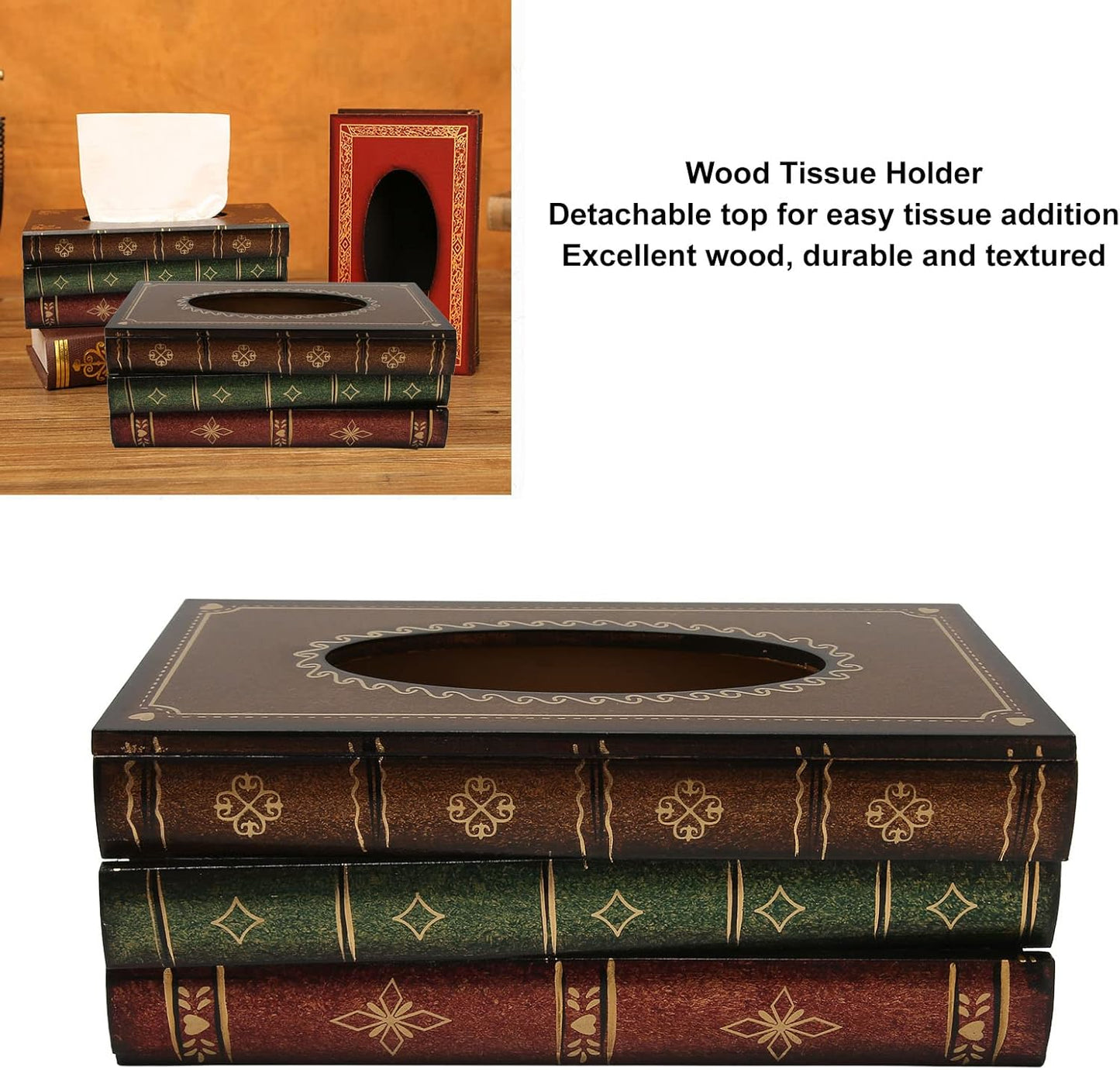 Antique Wooden Book Tissue Holder