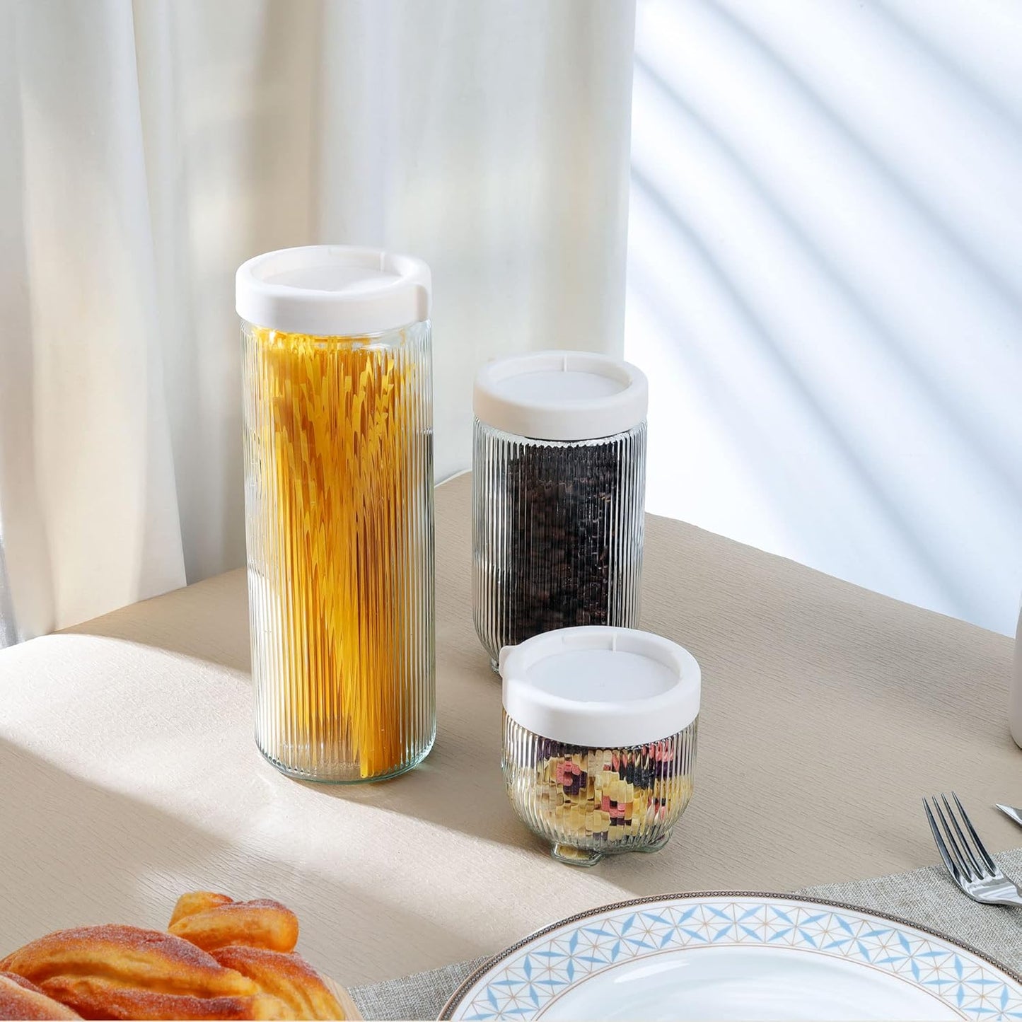 Airtight Ribbed Glass Jar
