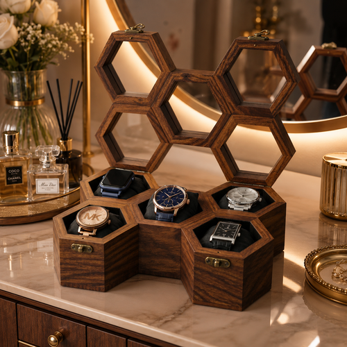 Wooden Hexagon Watch Box