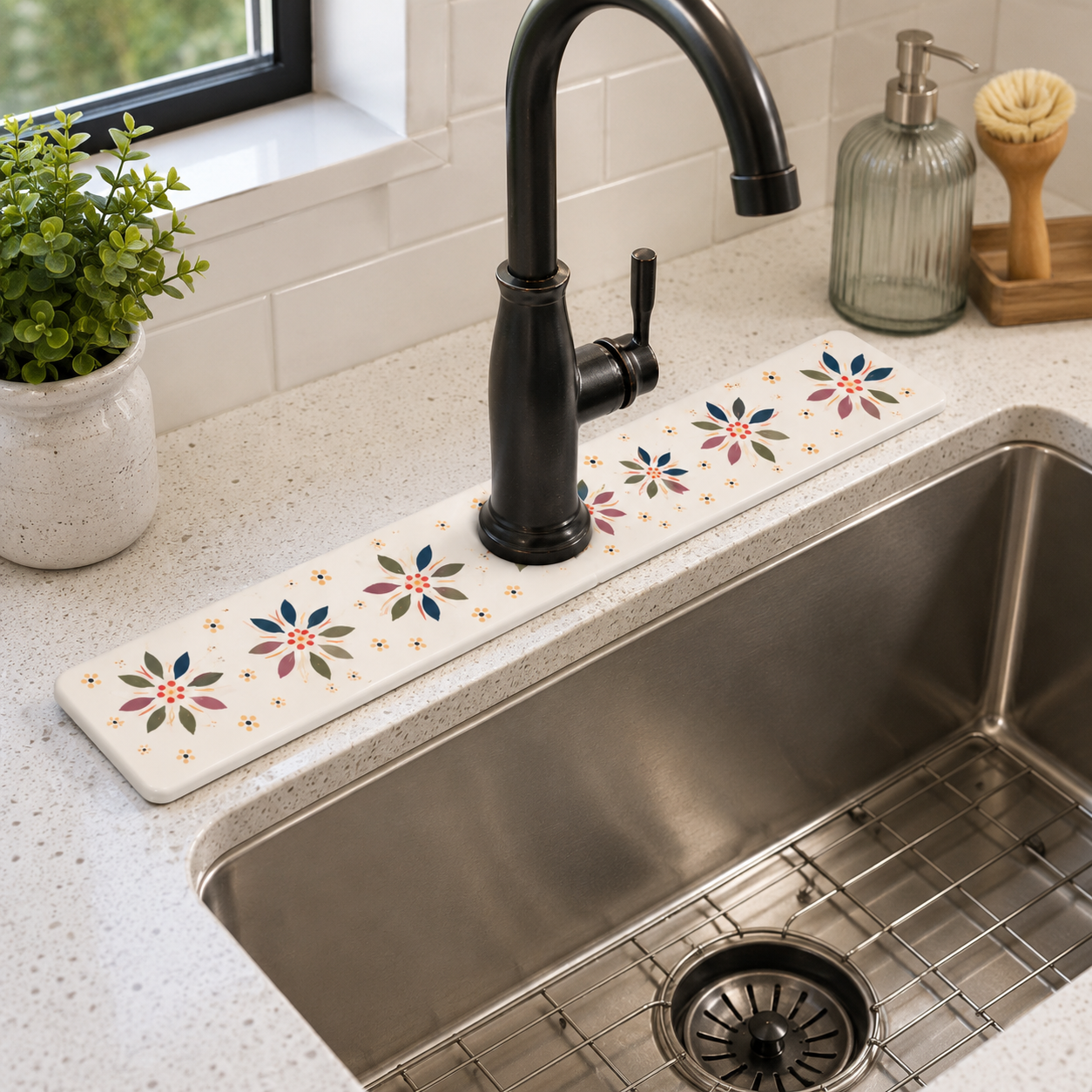 Floral Sink Splash Guard Mat