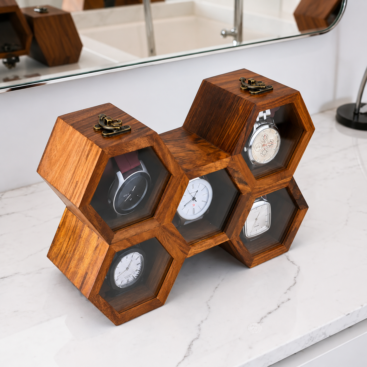 Wooden Hexagon Watch Box
