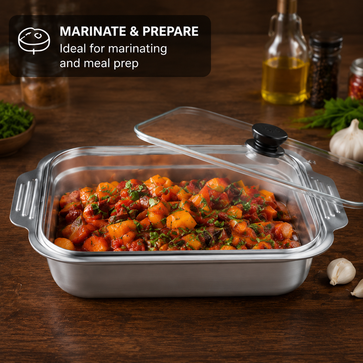 Premium Steel Food Tray with Lid(40 cm)