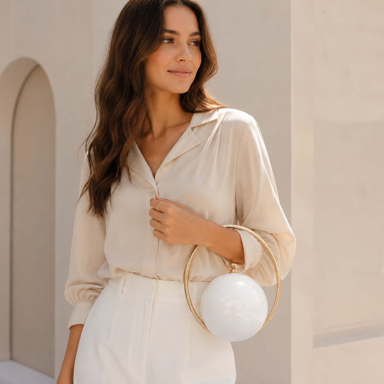 Luxury Round Clutch Bag (White)