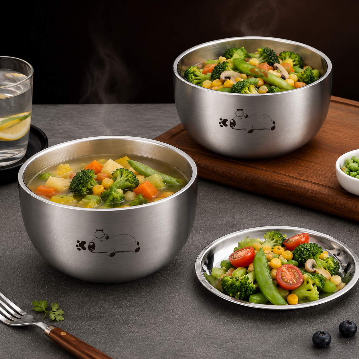 Steel Double Layer Bowl with Lid