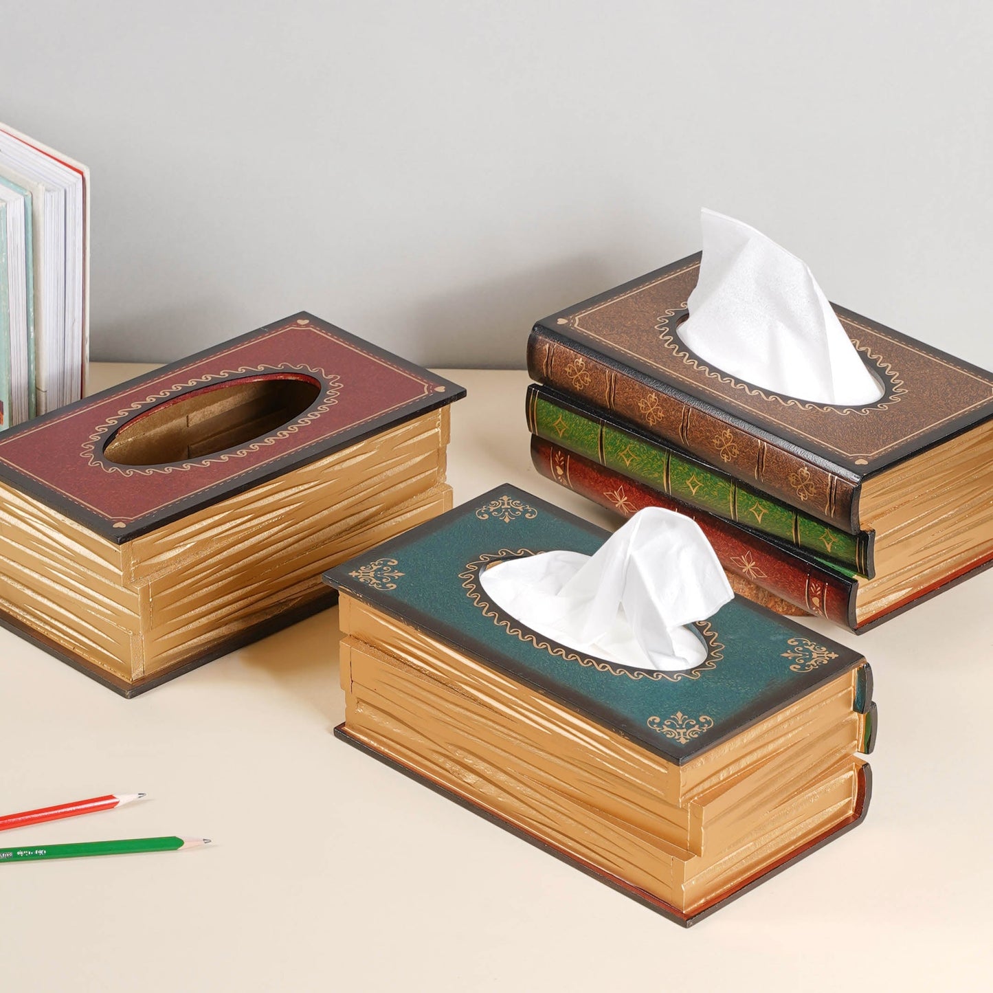 Antique Wooden Book Tissue Holder