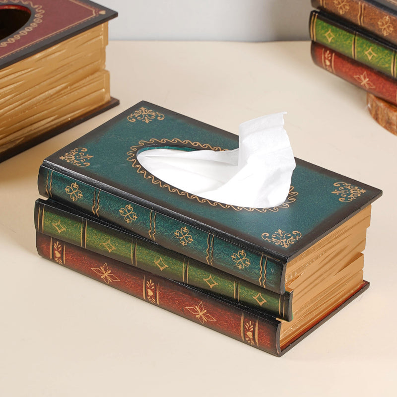Antique Wooden Book Tissue Holder