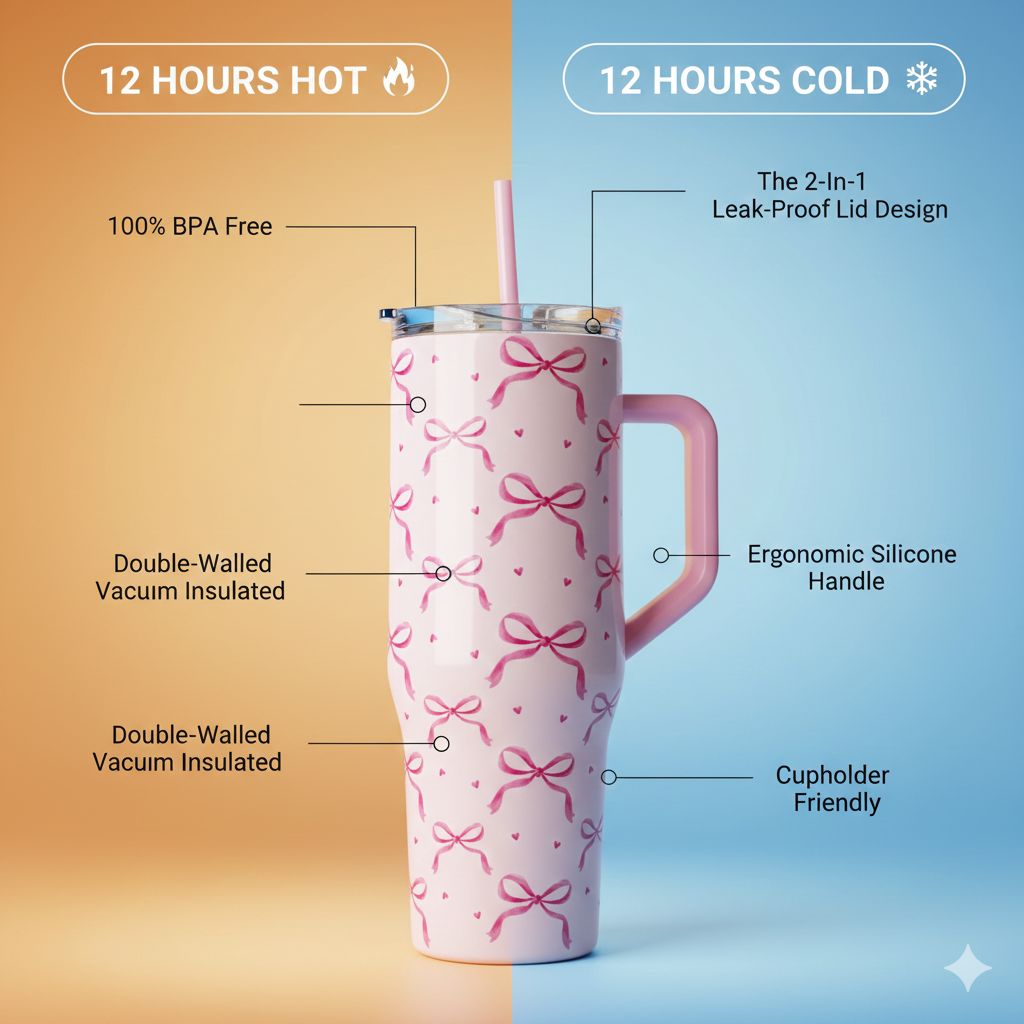 Pink Bows with Hearts Tumbler (1200 ML)