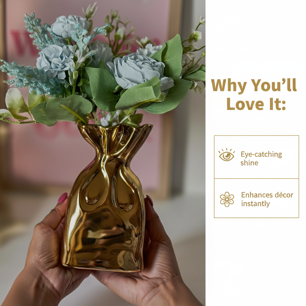 Golden Bag Flower Vase