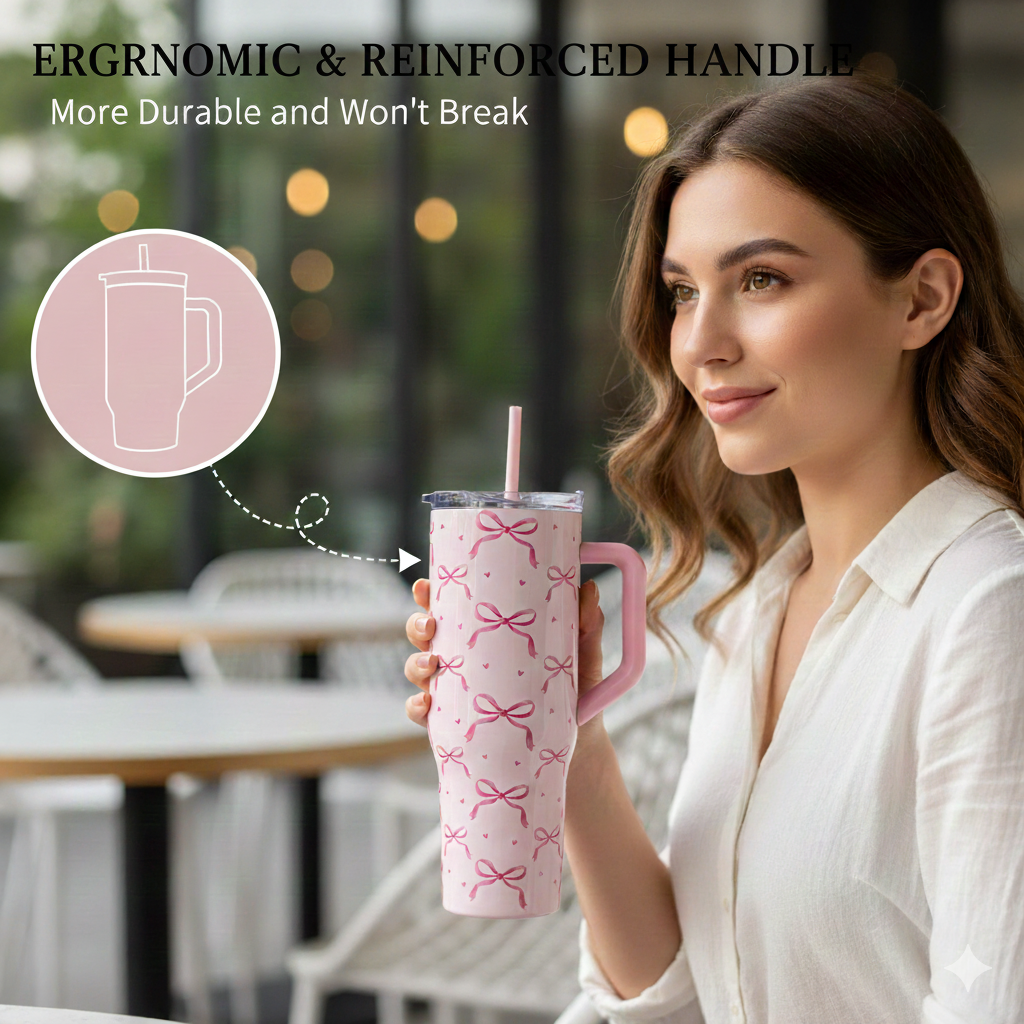 Pink Bows with Hearts Tumbler (1200 ML)