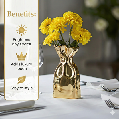 Golden Bag Flower Vase