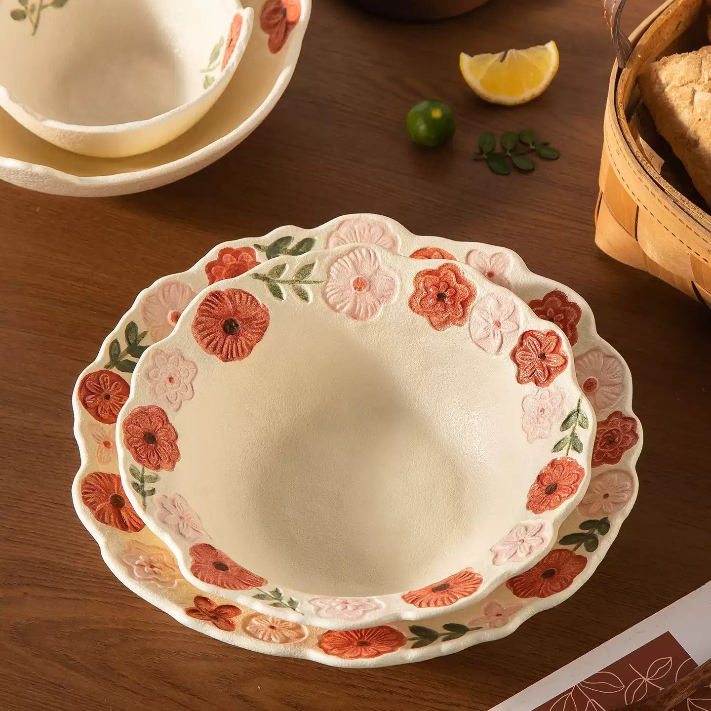 Floral Ceramic Serving Bowl Set