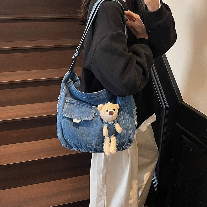 Bear Denim Crossbody Bag