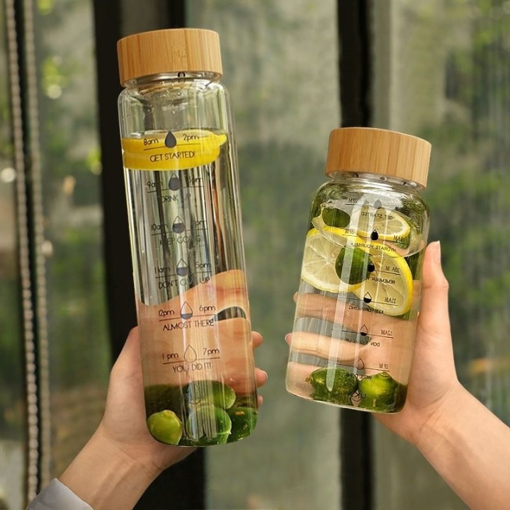 Bamboo Lid Glass Water Bottle (700 ML)