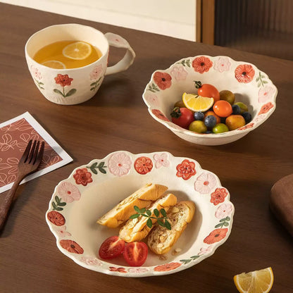 Floral Ceramic Serving Bowl Set
