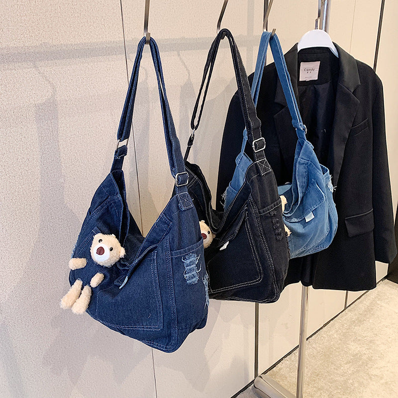 Bear Denim Crossbody Bag