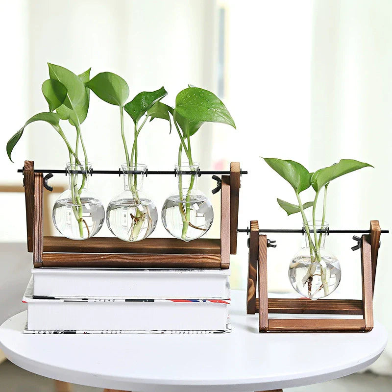 Wooden Stand Glass Vase