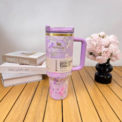 Floral Tumbler With Straw