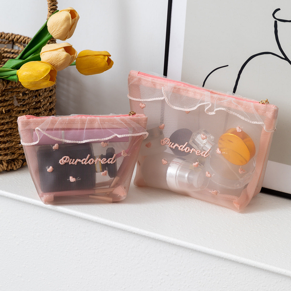 Cute Mesh Cosmetic Pouch