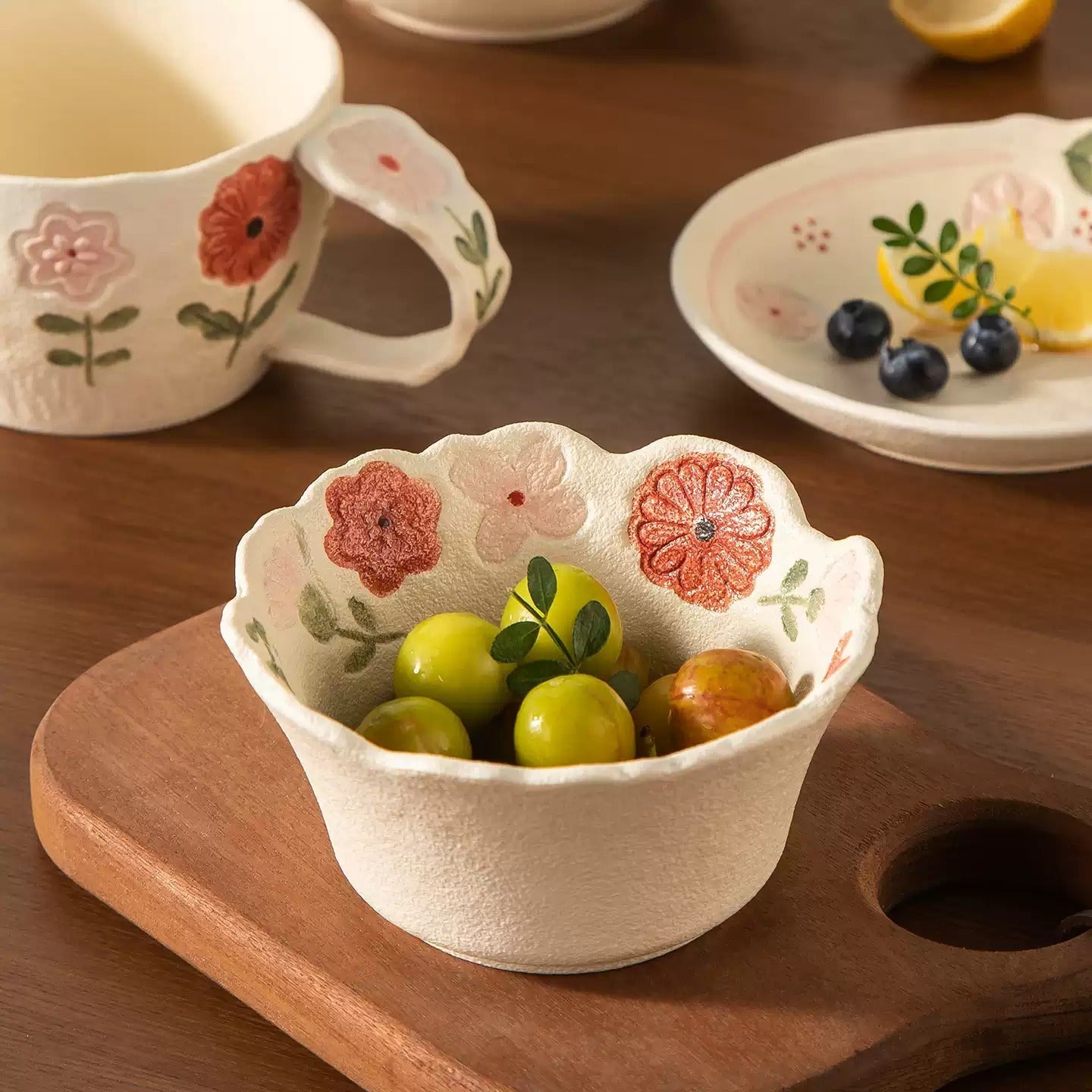 Floral Ceramic Serving Bowl Set