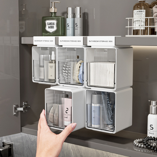 Flip-Door Bathroom Organizer