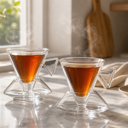 Triangle Glass Tea Cup Set