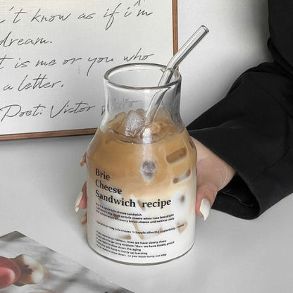 Transparent Glass Bottle with Straw