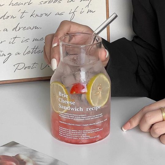 Transparent Glass Bottle with Straw