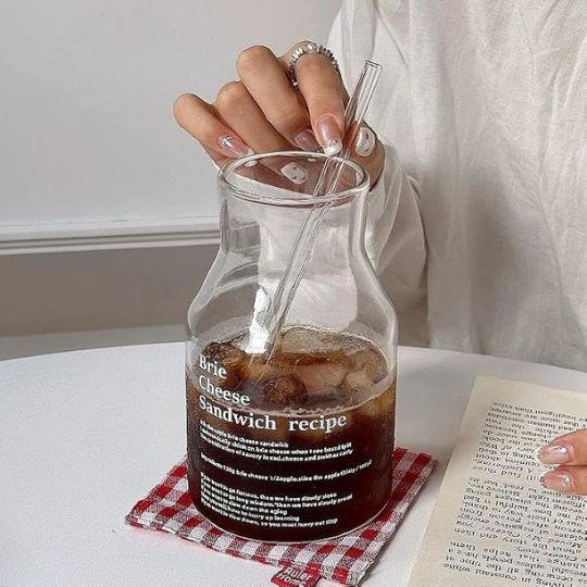 Transparent Glass Bottle with Straw