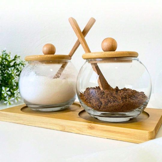 Glass Jars With Wood Tray