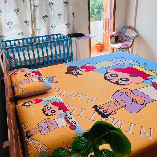 Shinchan Family Bedsheet Set (King Size)