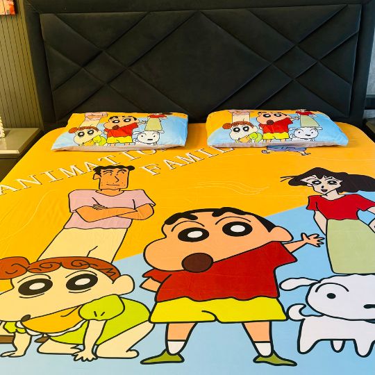 Shinchan Family Bedsheet Set (King Size)