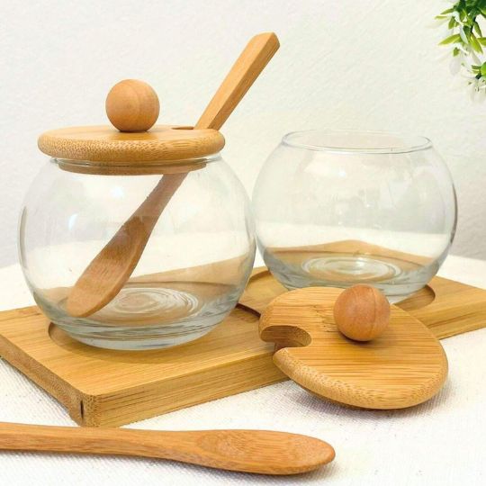 Glass Jars With Wood Tray