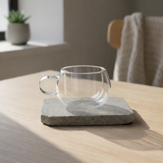 Double-Walled Glass Cup and Saucer
