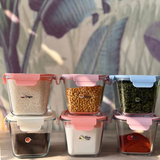 Glass Jars With Kitchen Stickers (50 Stickers)