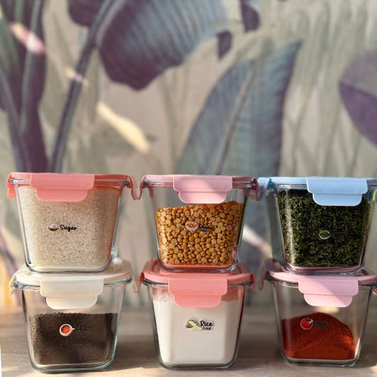 Glass Jars With Kitchen Stickers (50 Stickers)
