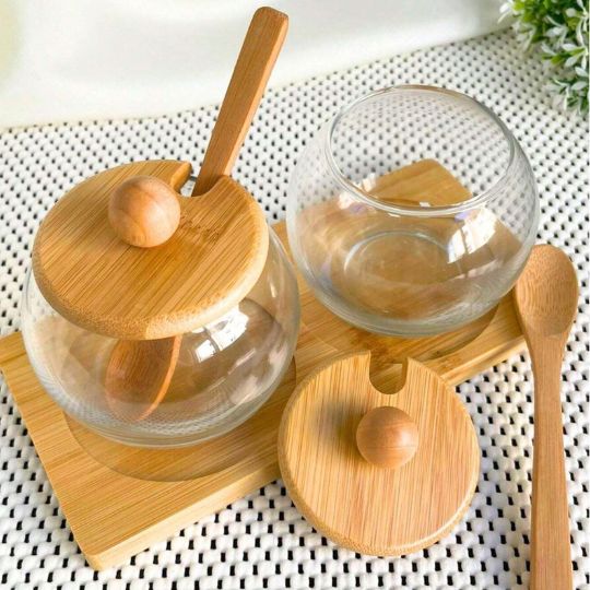 Glass Jars With Wood Tray