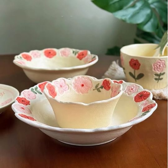 Floral Ceramic Serving Bowl Set