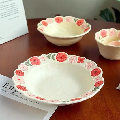 Floral Ceramic Serving Bowl Set