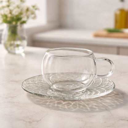 Double-Walled Glass Cup and Saucer