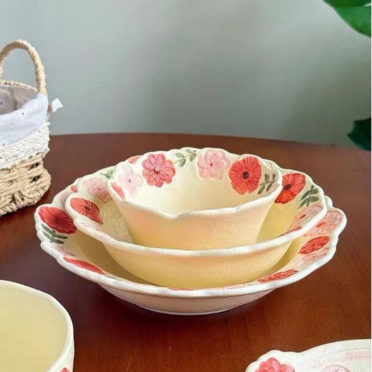 Floral Ceramic Serving Bowl Set